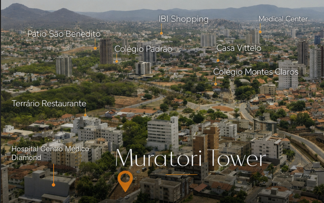 Mapa da região do Muratori Tower com principais pontos próximos